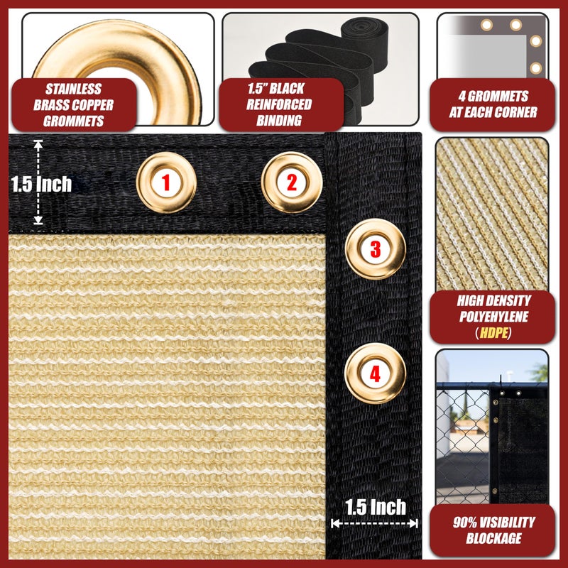 Amgo 4' x 12' Beige Fence Privacy Screen, Commercial Standard Heavy Duty Windscreen with Bindings & Grommets, 90% Blockage, Cable Zip Ties Included (We Make Custom Size) - Image 5